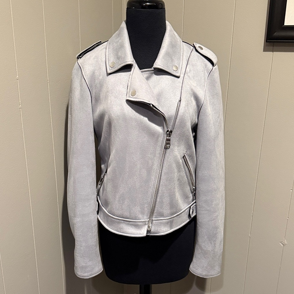LOFT Women’s 4 Soft Gray Faux Suede Biker Jacket